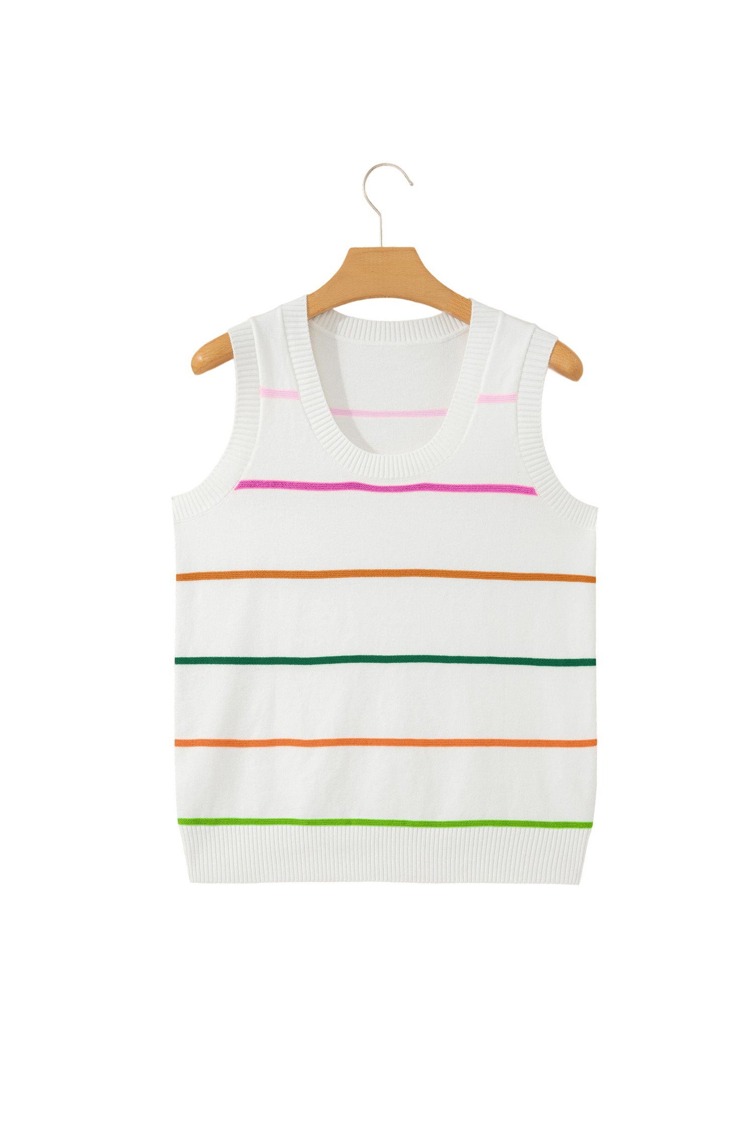 Green Stripe Round Neck Knitted Sweater Tank