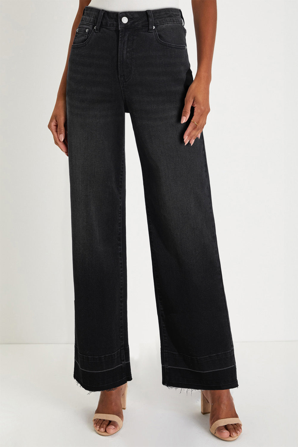 Sail Blue Raw Hem Unique Cuffs Straight High Rise Loose Jeans