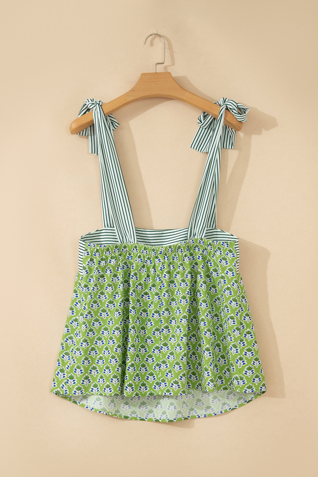 Green Fashion Printed Knot Straps Babydoll Tank Top