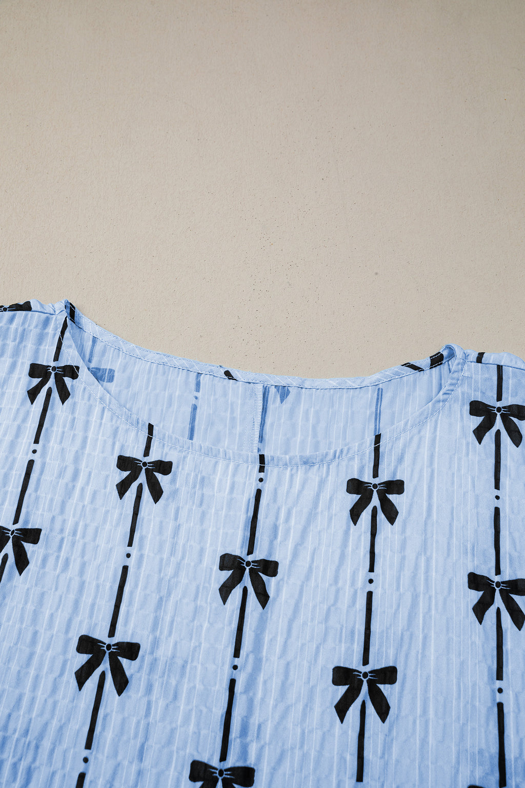 Beau Blue Bow Print Puff Short Sleeve Top