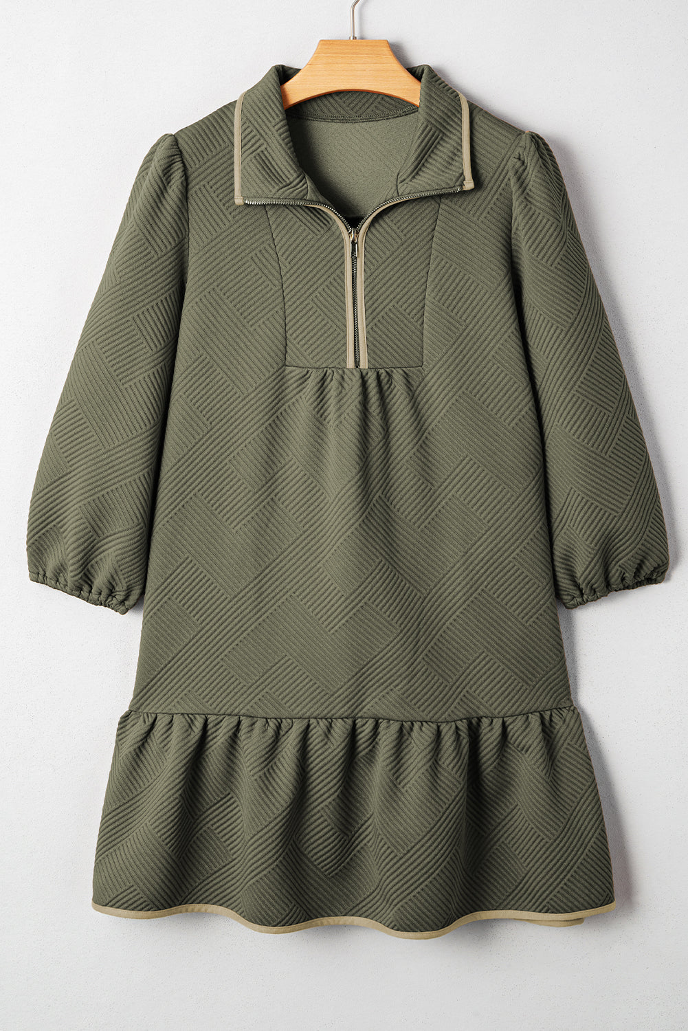 Desert Gold Quarter Zip Collar Bracelet Sleeve Textured Mini Dress