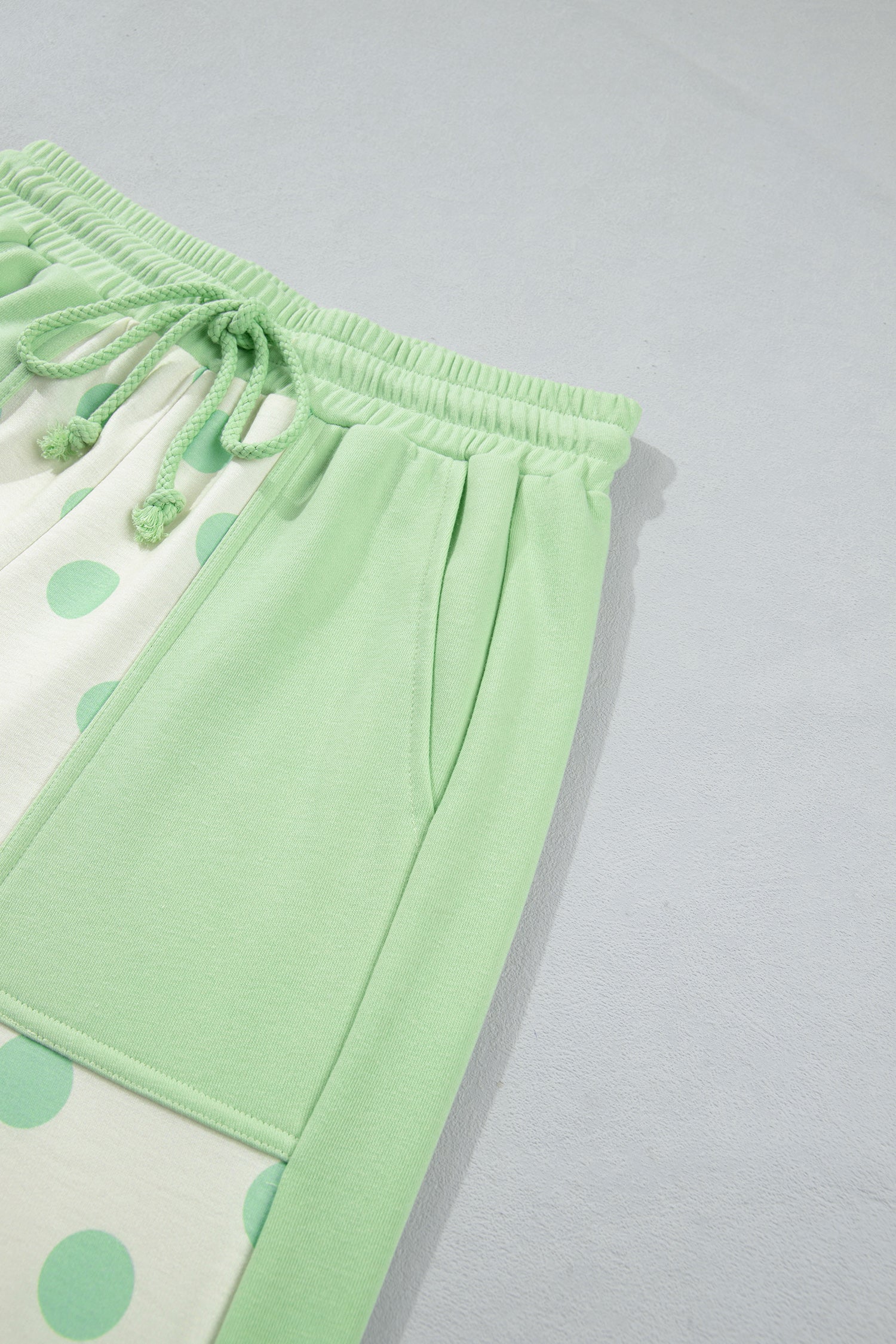 Green Color Block Patchwork Polka Dot Wide Leg Pant Set