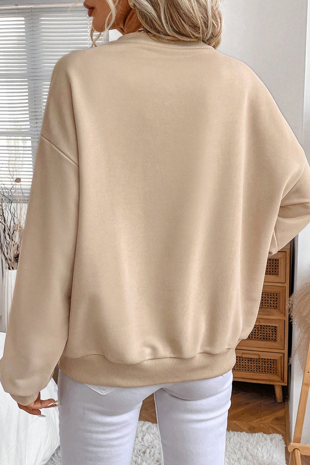 Parchment Embroidered Flower Pattern Drop Shoulder Sweatshirt