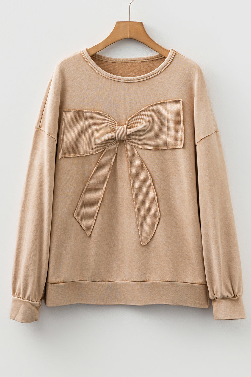 Bright Pink Mineral Wash Big Bow Patchwork Pullover Sweatshirt