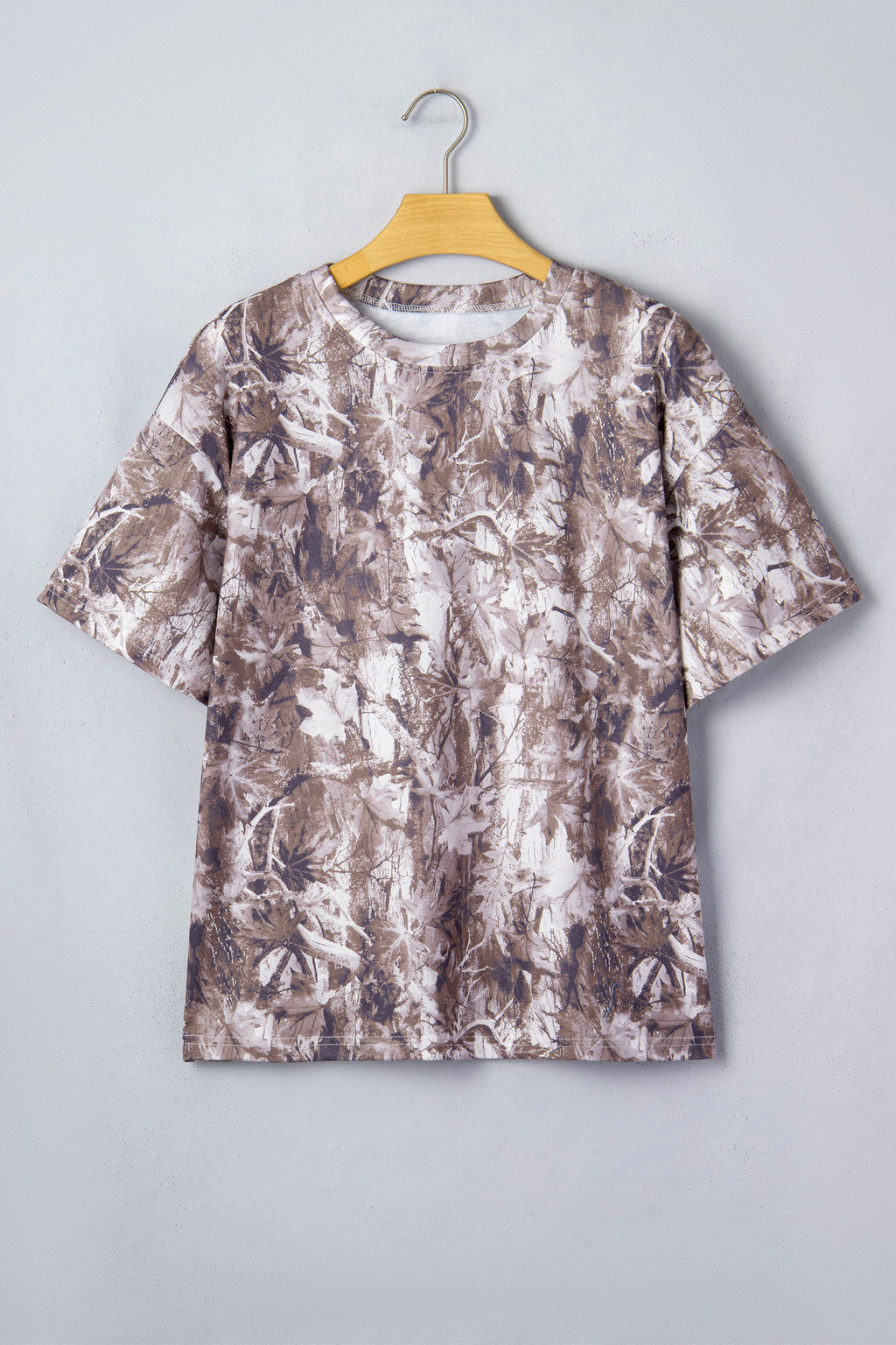 Gray Camouflage Woodland Print Drop Shoulder Tunic Tee