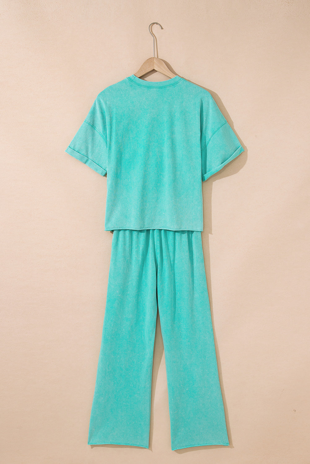 Light Pink Acid Wash Star Patched Rolled Trim Pants Set