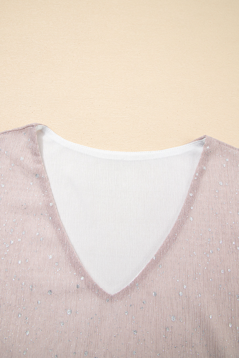 Light Pink V Neck Sequin Plisse Long Sleeve Blouse
