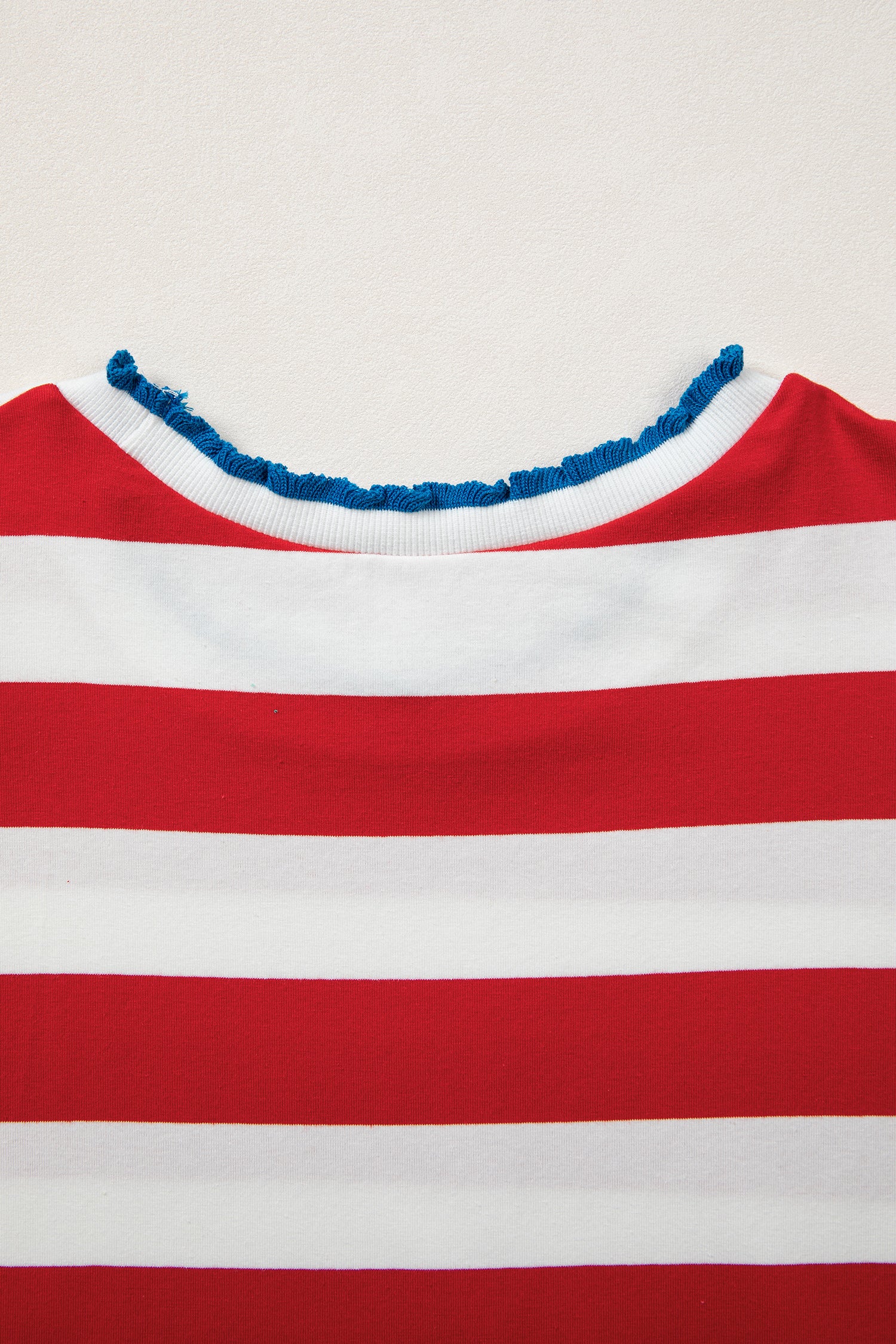 Blue Stripe Contrast Trim Round Neck Short Puff Sleeve Shift Mini Dress