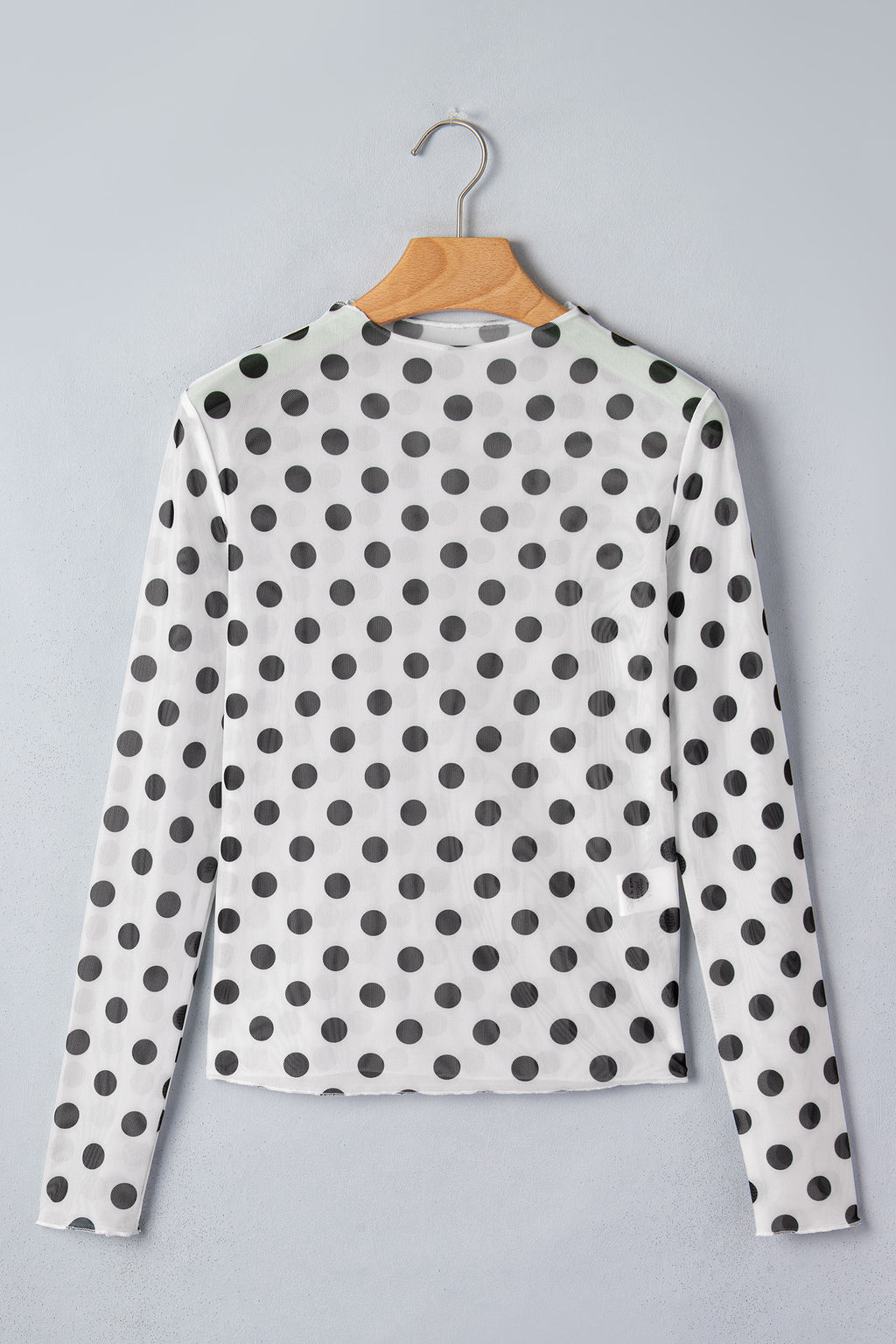 White Polka Dot Mesh Long Sleeve Stand Neck Sheath Top