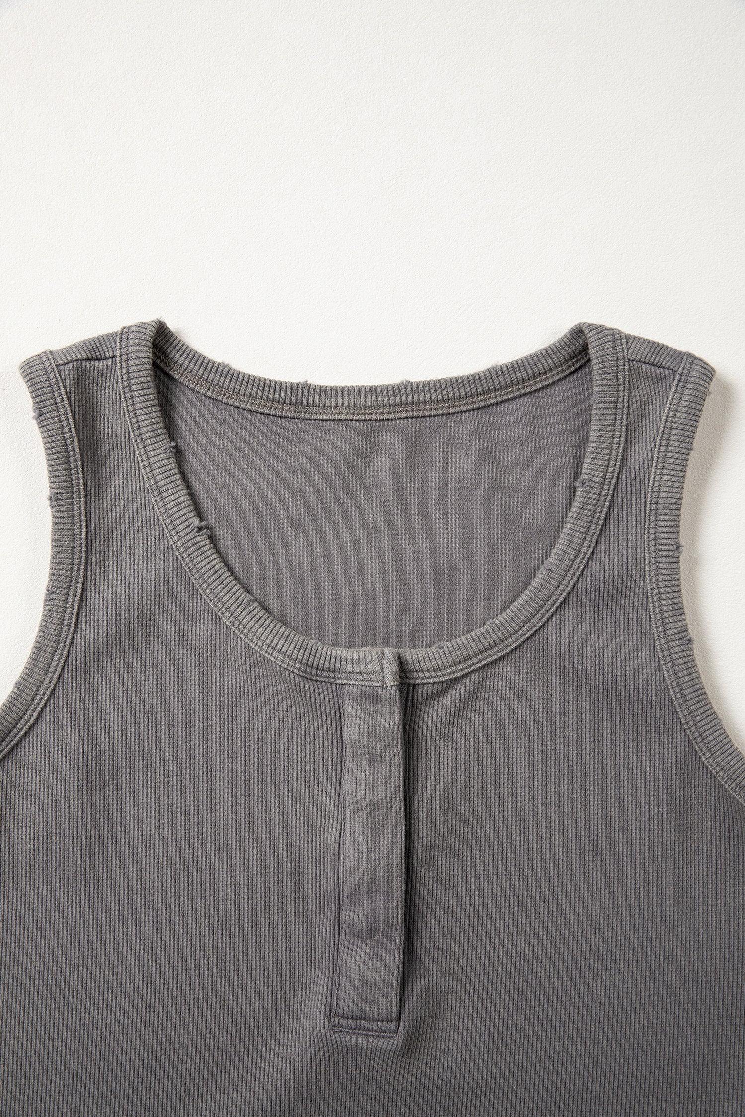 Medium Grey Vintage Distressed Ribbed Mineral Wash Tank Top