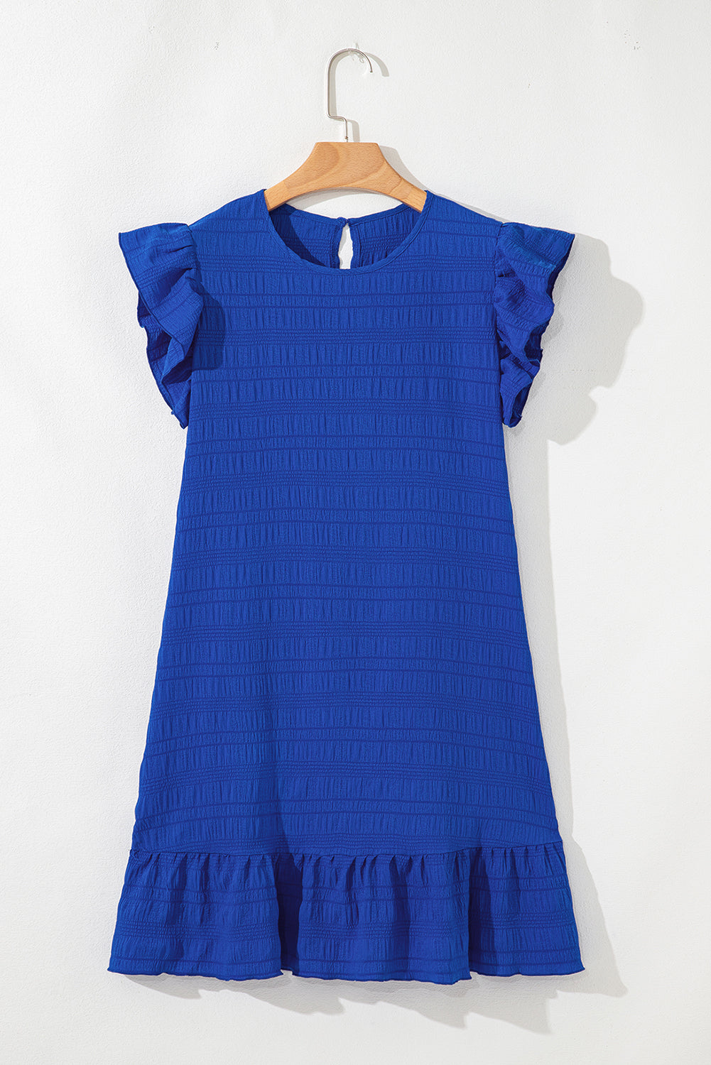 Dark Green Textured Flutter Sleeve Ruffled Mini Dress