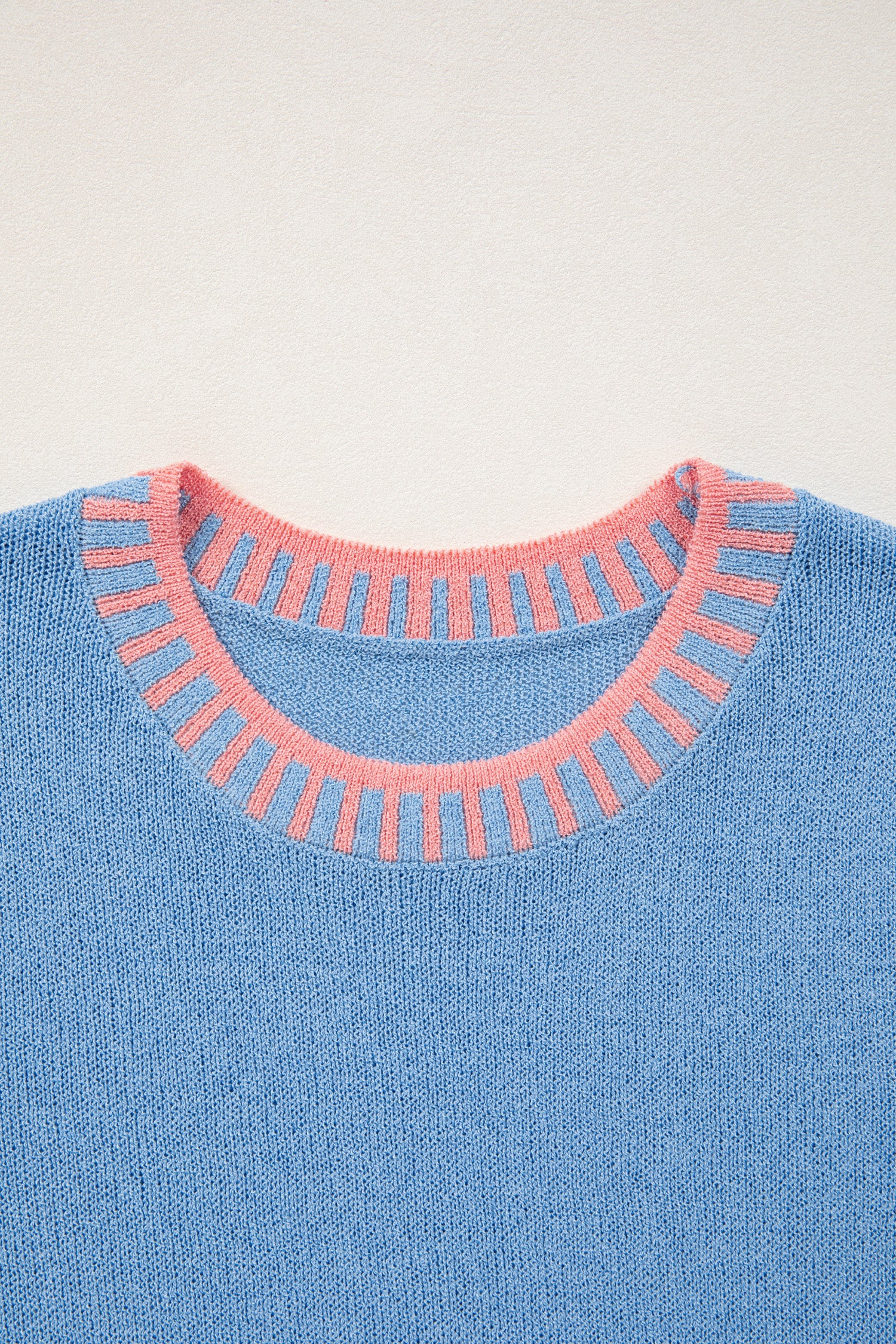 Sky Blue Contrast Trim Round Neck Sleeveless Sweater