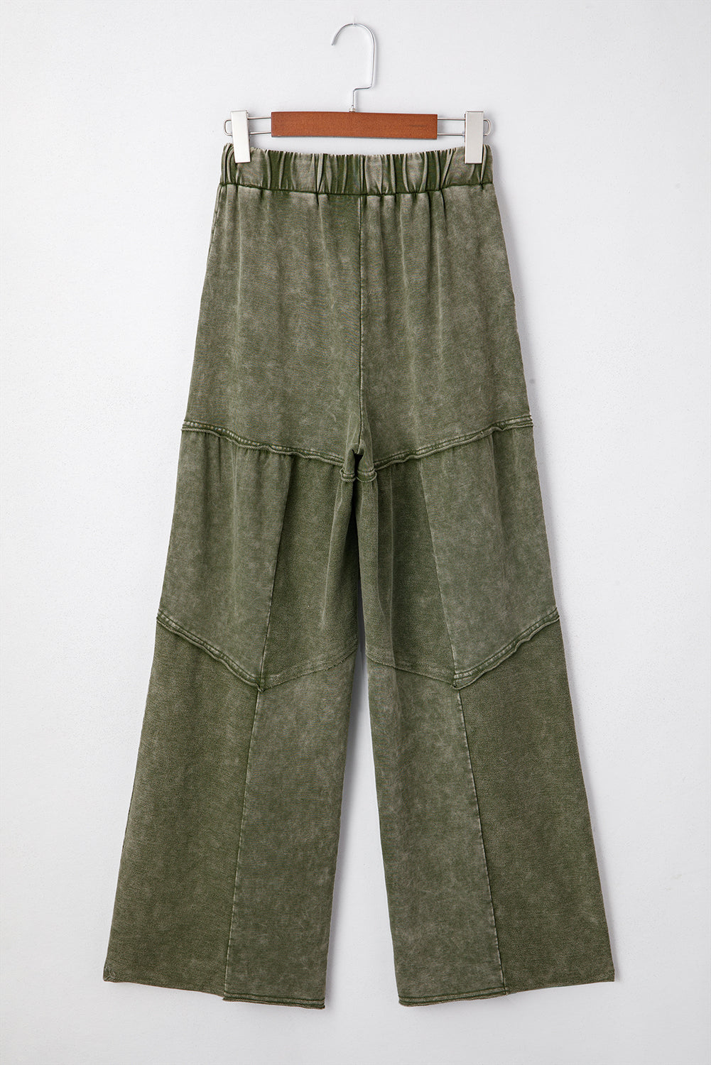 Straw Yellow Mineral Wash Tiered Wide Leg Patchwork Drawstring Pants