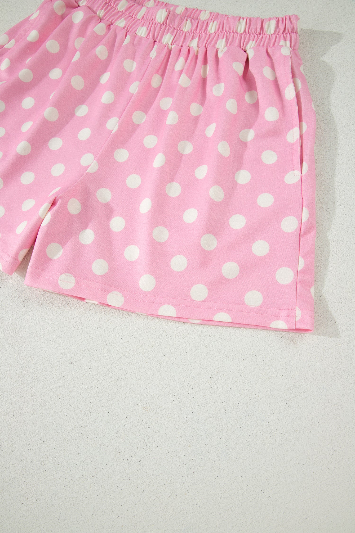 Sky Blue Polka Dot Print Color Block Trim Mock Neck Short Set