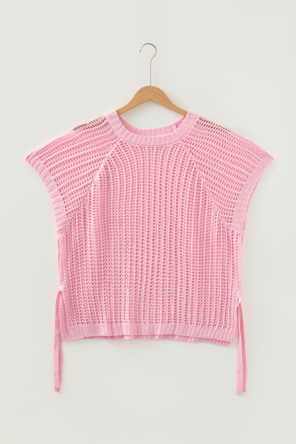 Apricot Plus Size Open Knit Bow Tie Short Sleeve Sweater