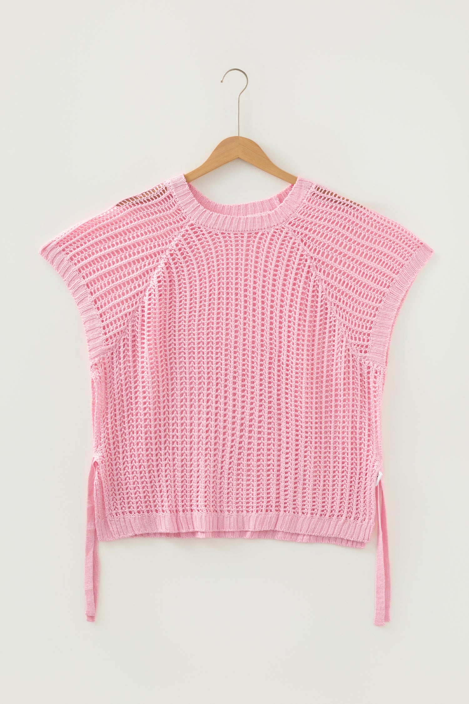 Apricot Plus Size Open Knit Bow Tie Short Sleeve Sweater