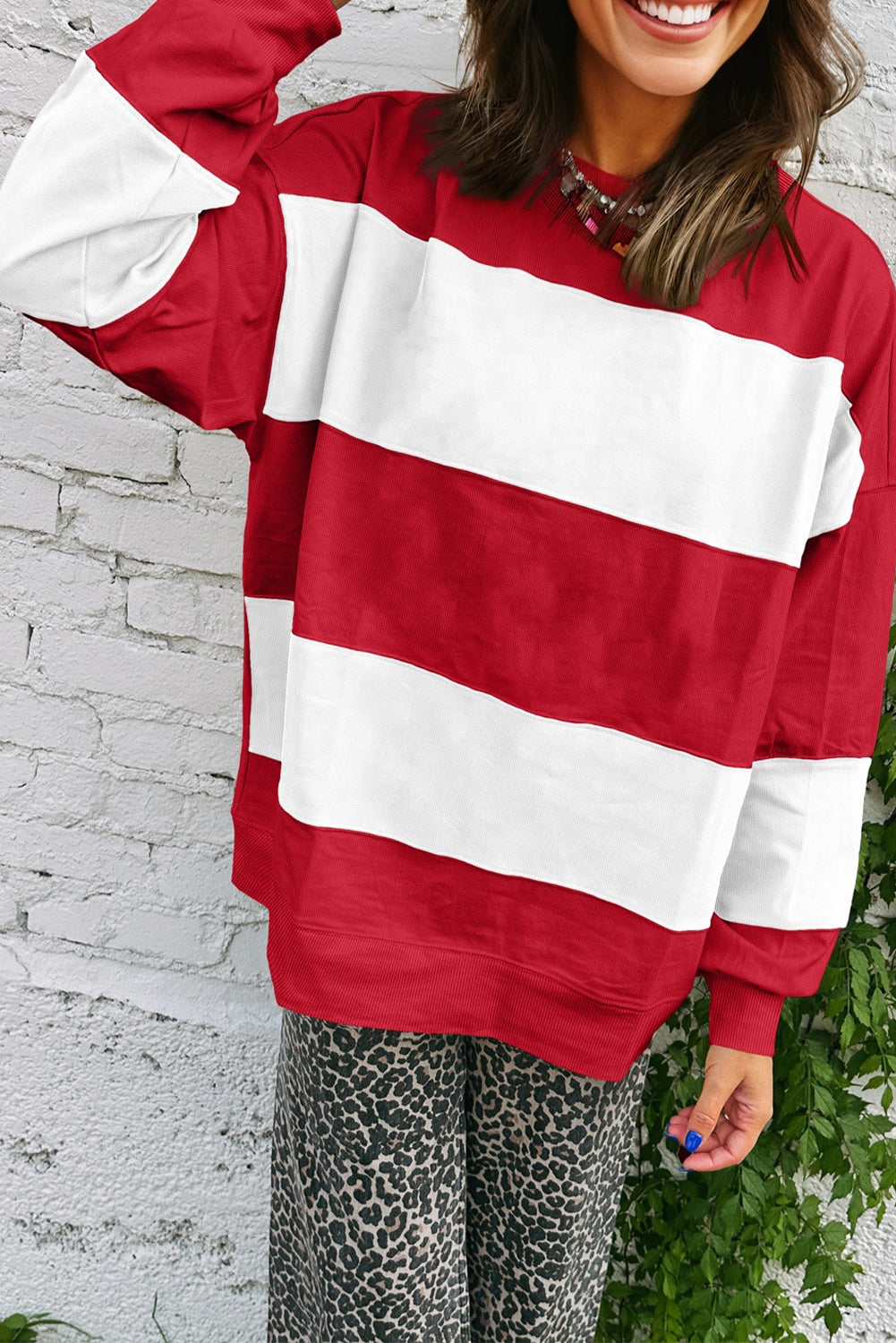 Evergreen Colorblock Drop Shoulder Baggy Sweatshirt