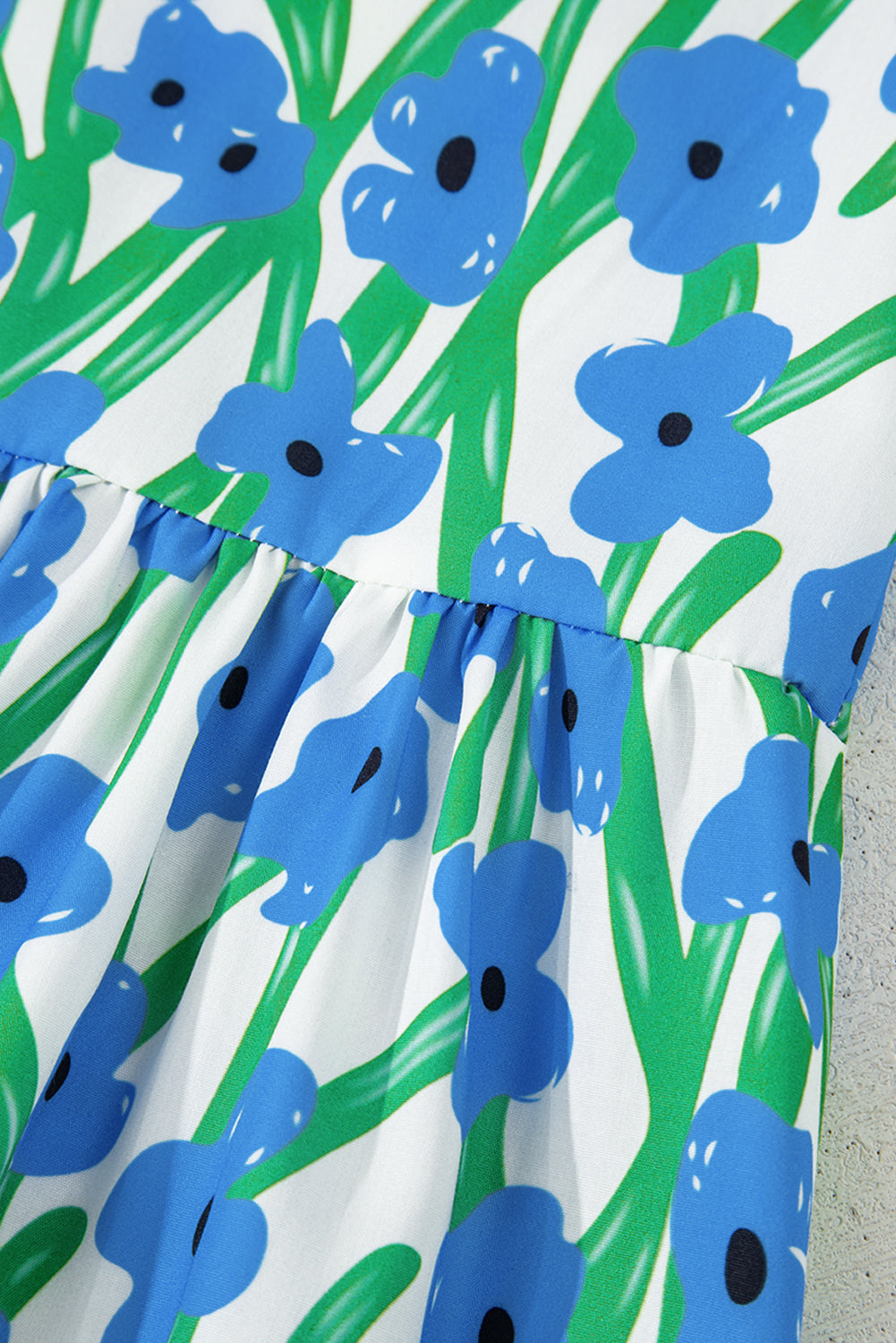 Blue Floral Print Square Neck Ruffled Strap Maxi Dress