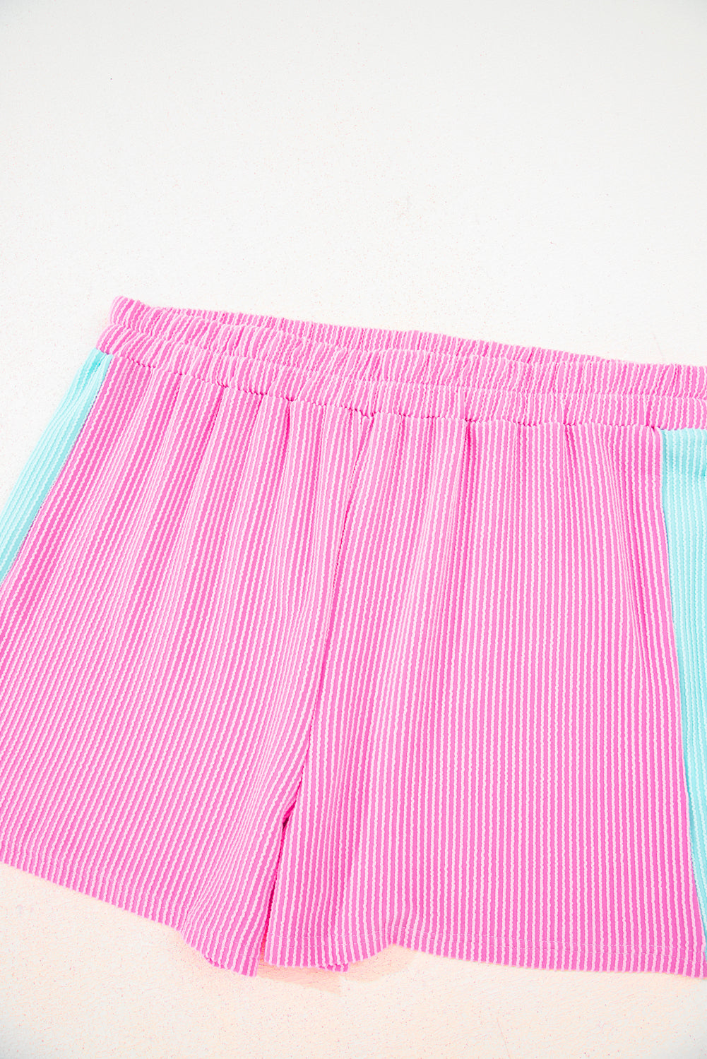 Bonbon Plus Size Color Block Corded Knit Tee and Shorts Set