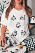 White Playful Ghost Patched Cotton Blend T Shirt
