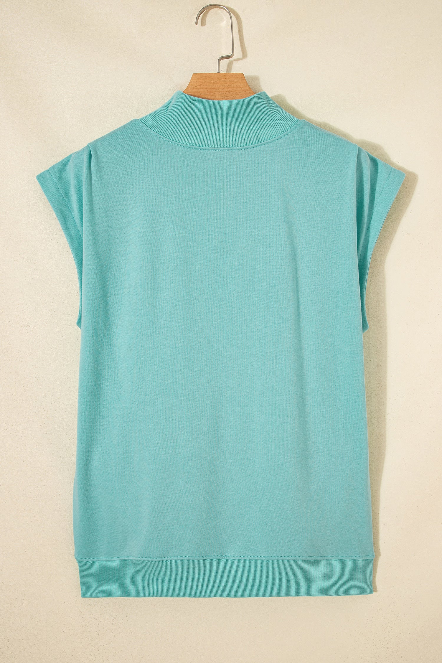 Pink Solid Color High Neck Cap Sleeve Loose Top