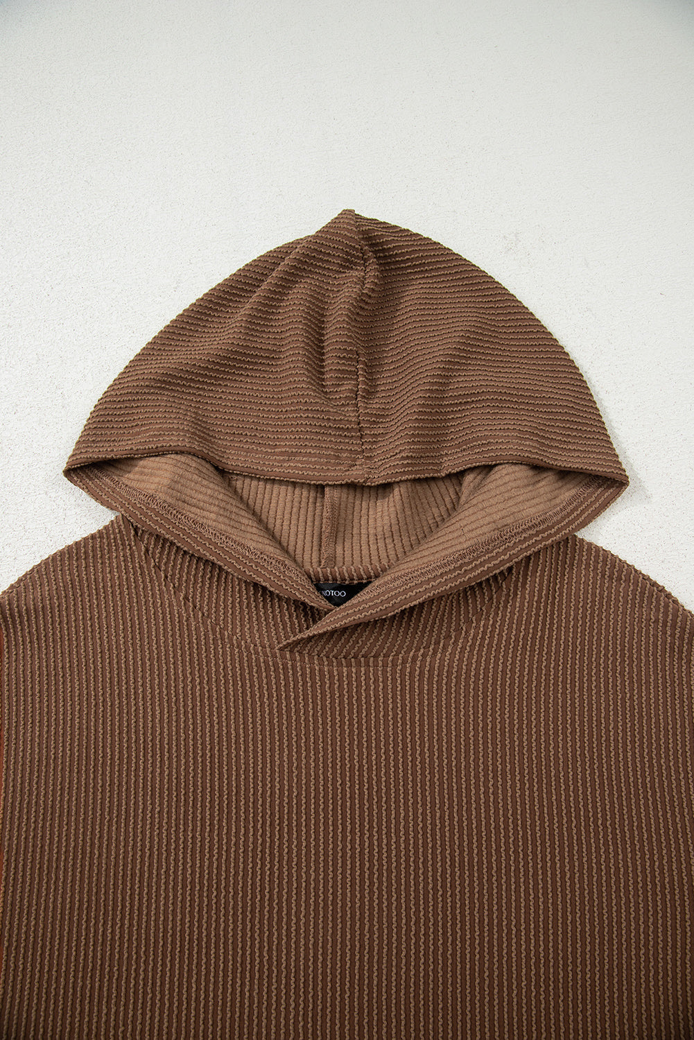 Coffee Twisted Rib Texture Solid Hoodie