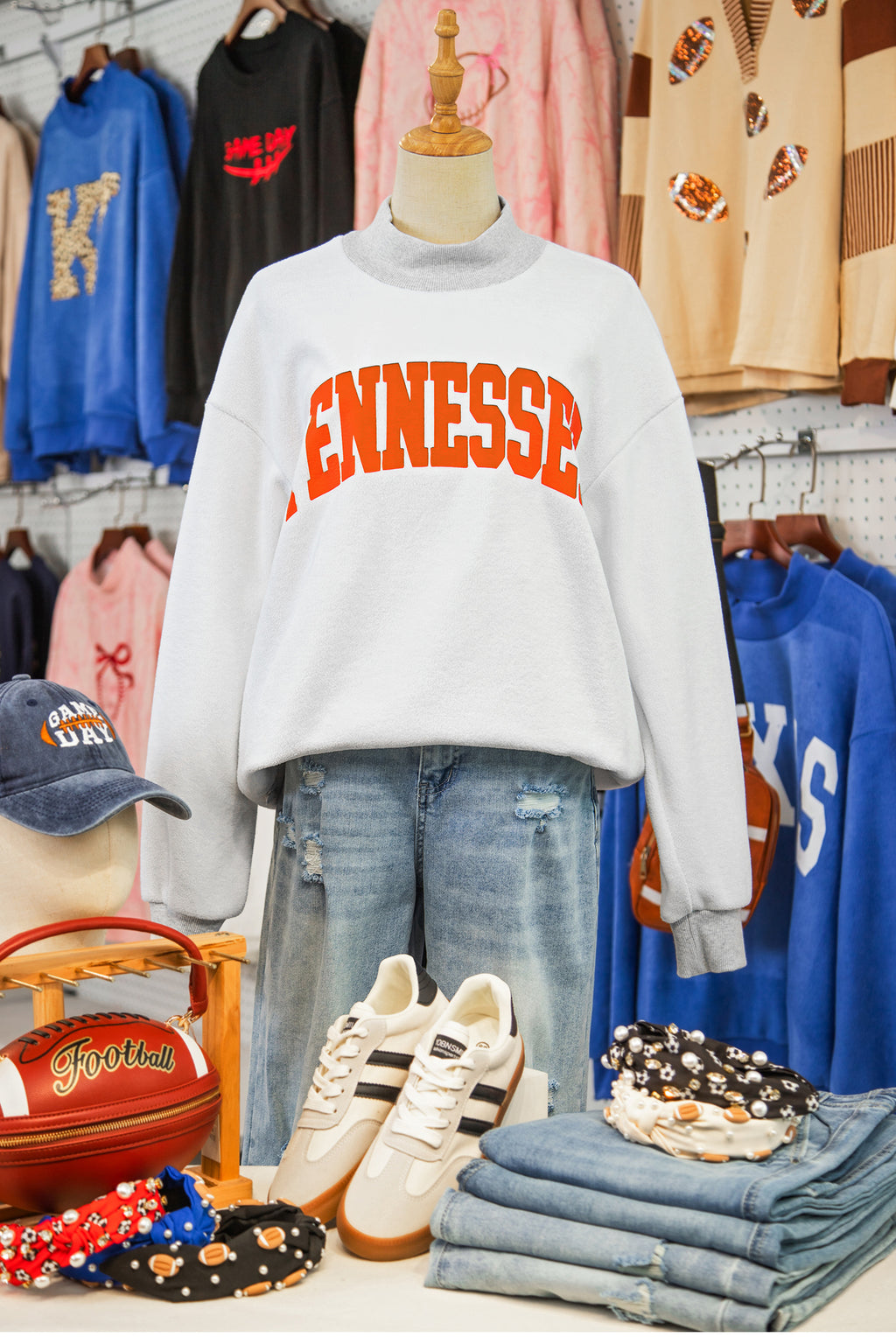 Light Grey TN TENNESSEE Double Printed Reversible Mock Neck Sweatshirt