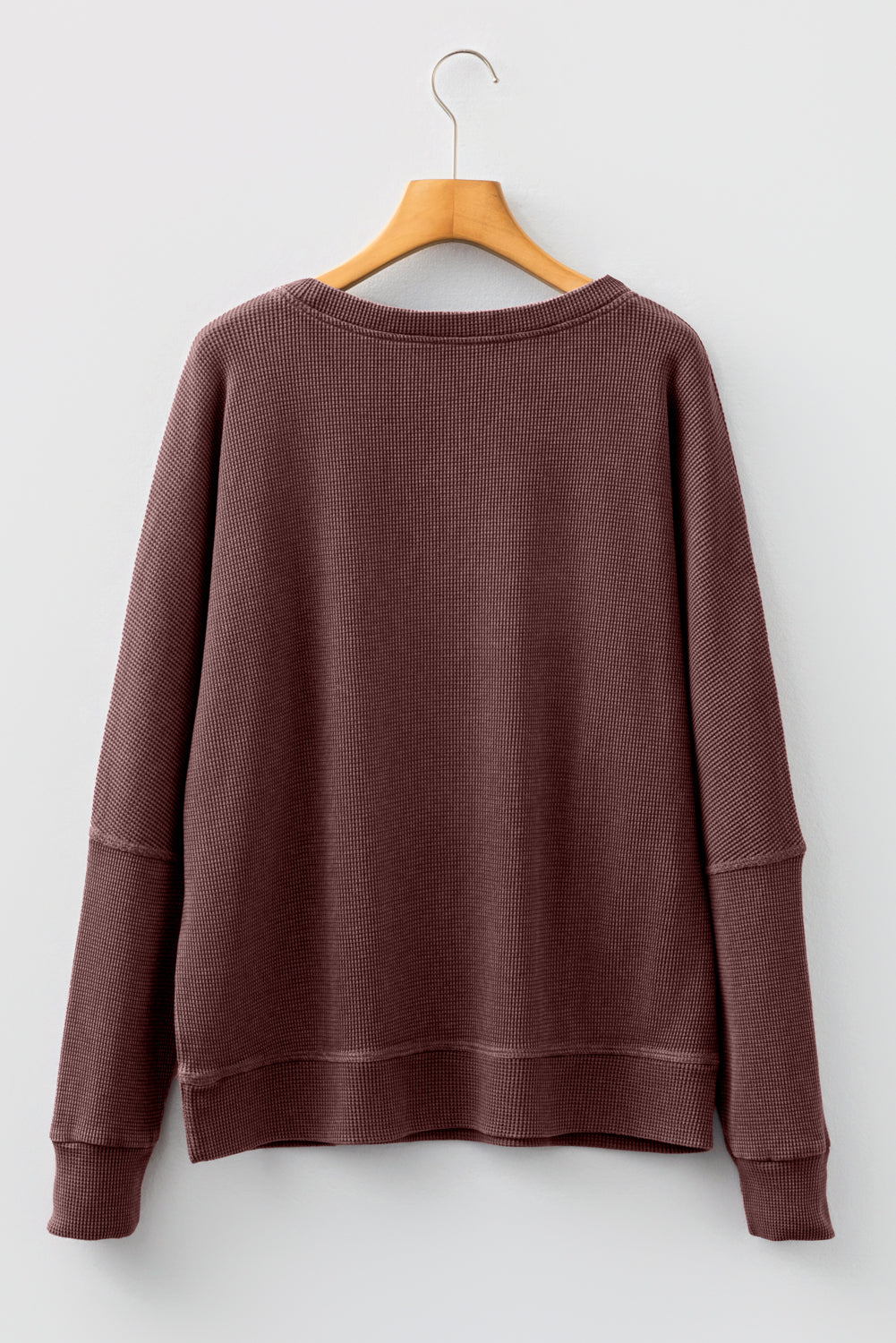 Bright Pink Waffle Knit Patchwork Long Sleeve Loose Top