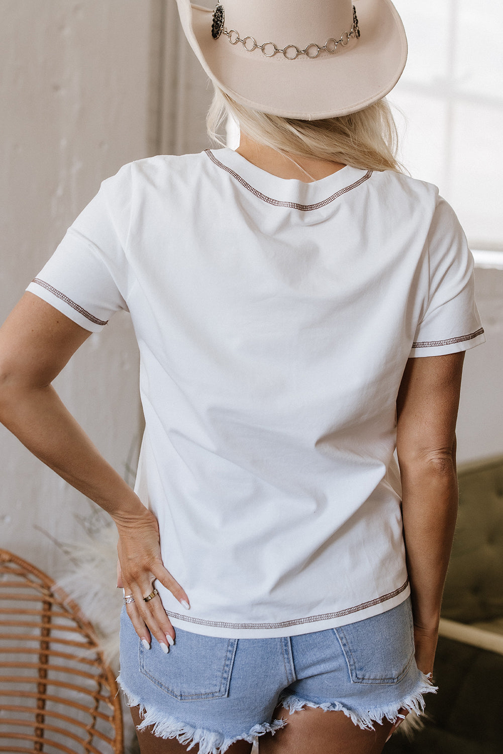 Apricot RODEO Horseshoe Embroidered Patch Pocket T Shirt