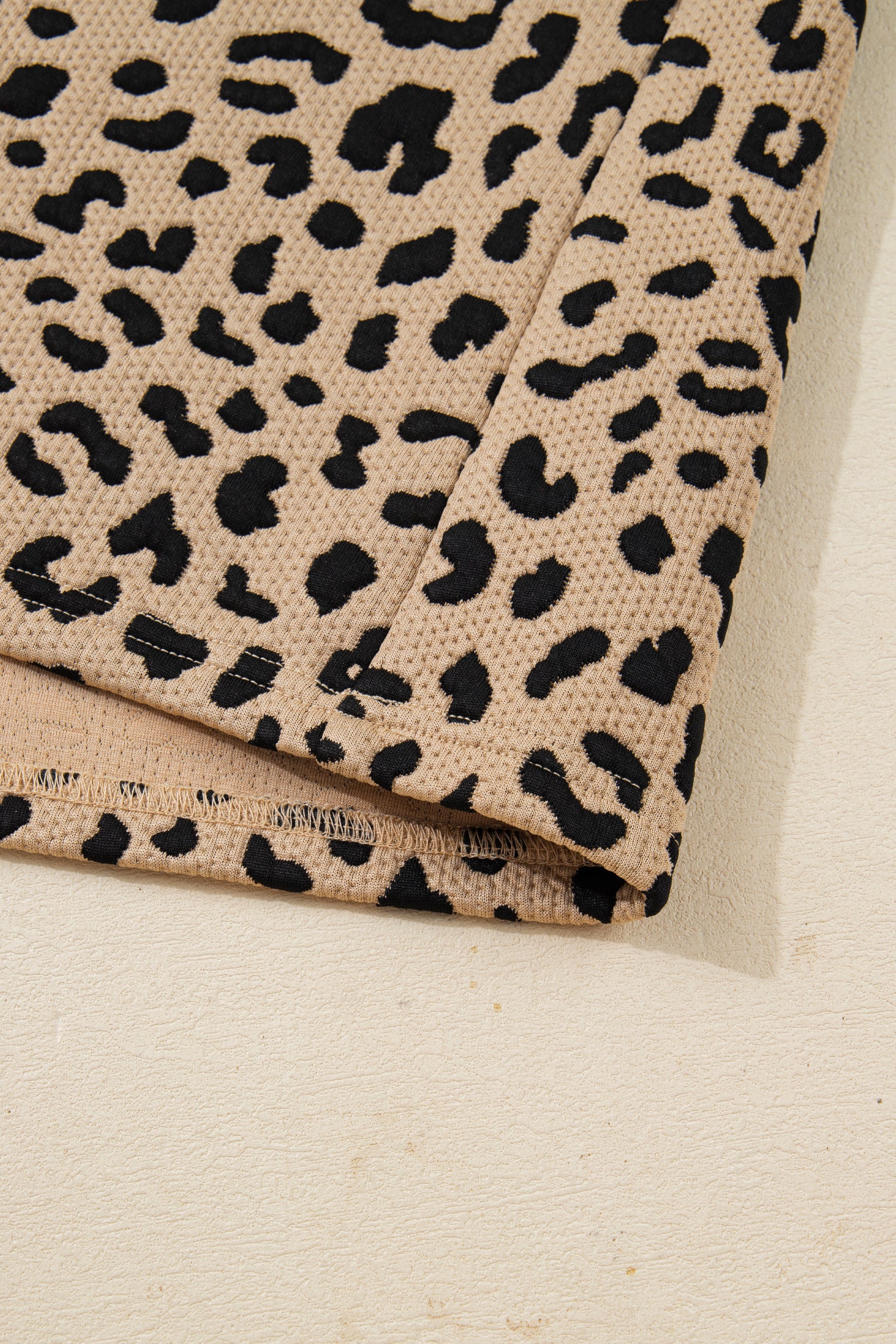 Parchment Leopard Polo Collar V Neck Pullover Top