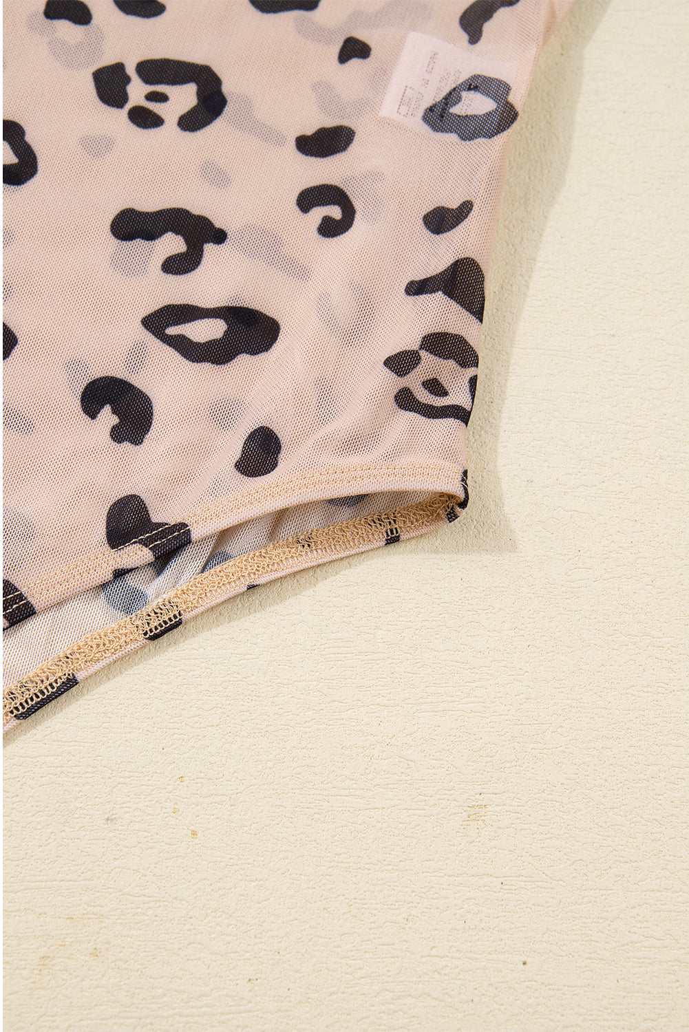 Khaki Mock Neck Sheer Mesh Leopard Long Sleeve Bodysuit