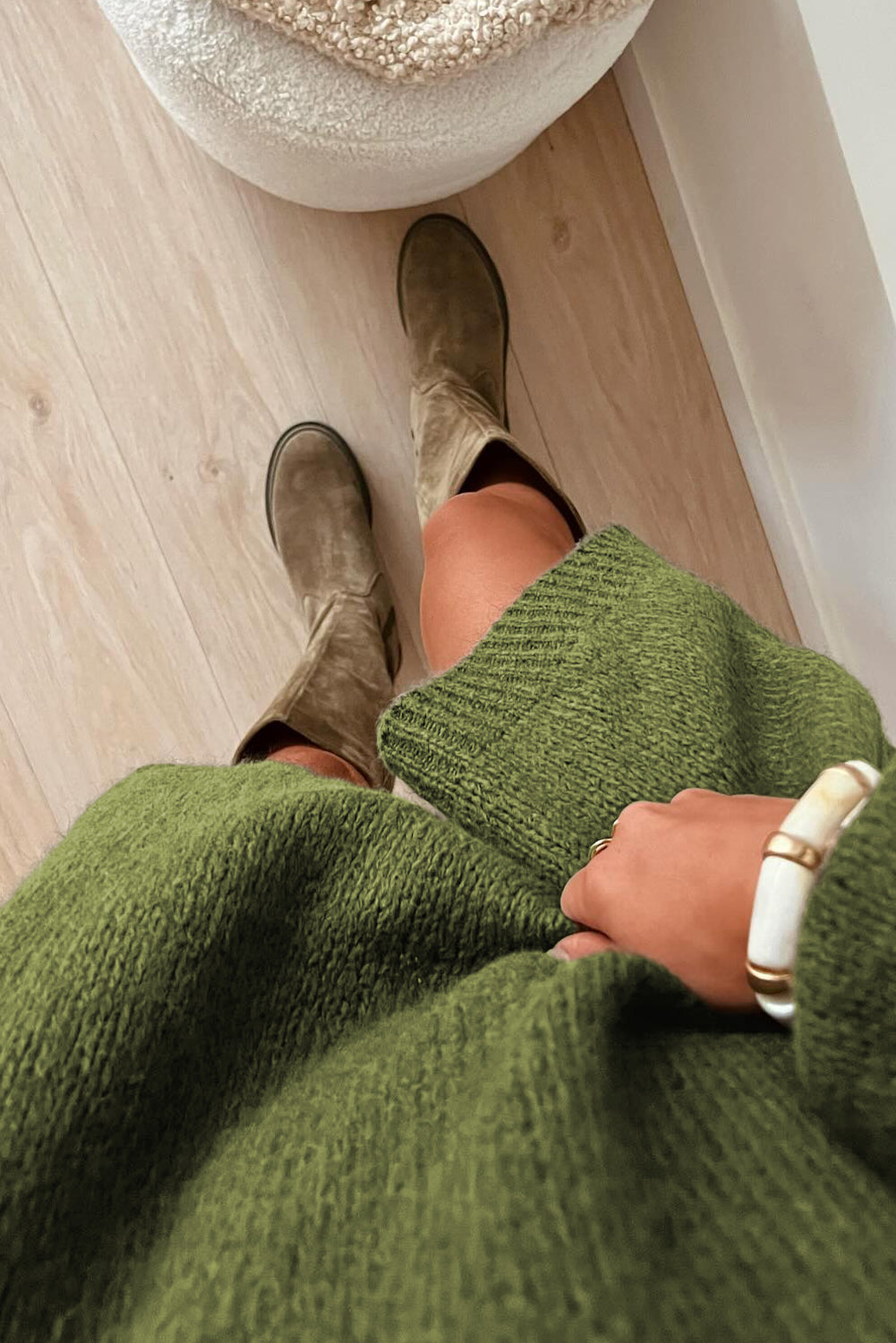 Pale Khaki Oversize Drop Shoulder Slouchy Sweater Dress