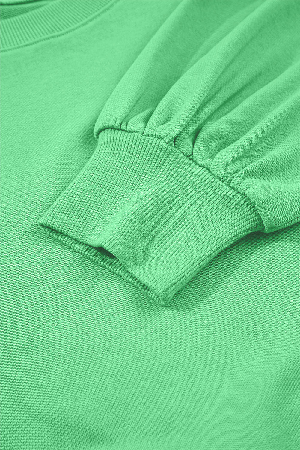 Bright Green Drop Shoulder Puff Sleeve Crop Pullover Drawstring Wide Leg Pants Set