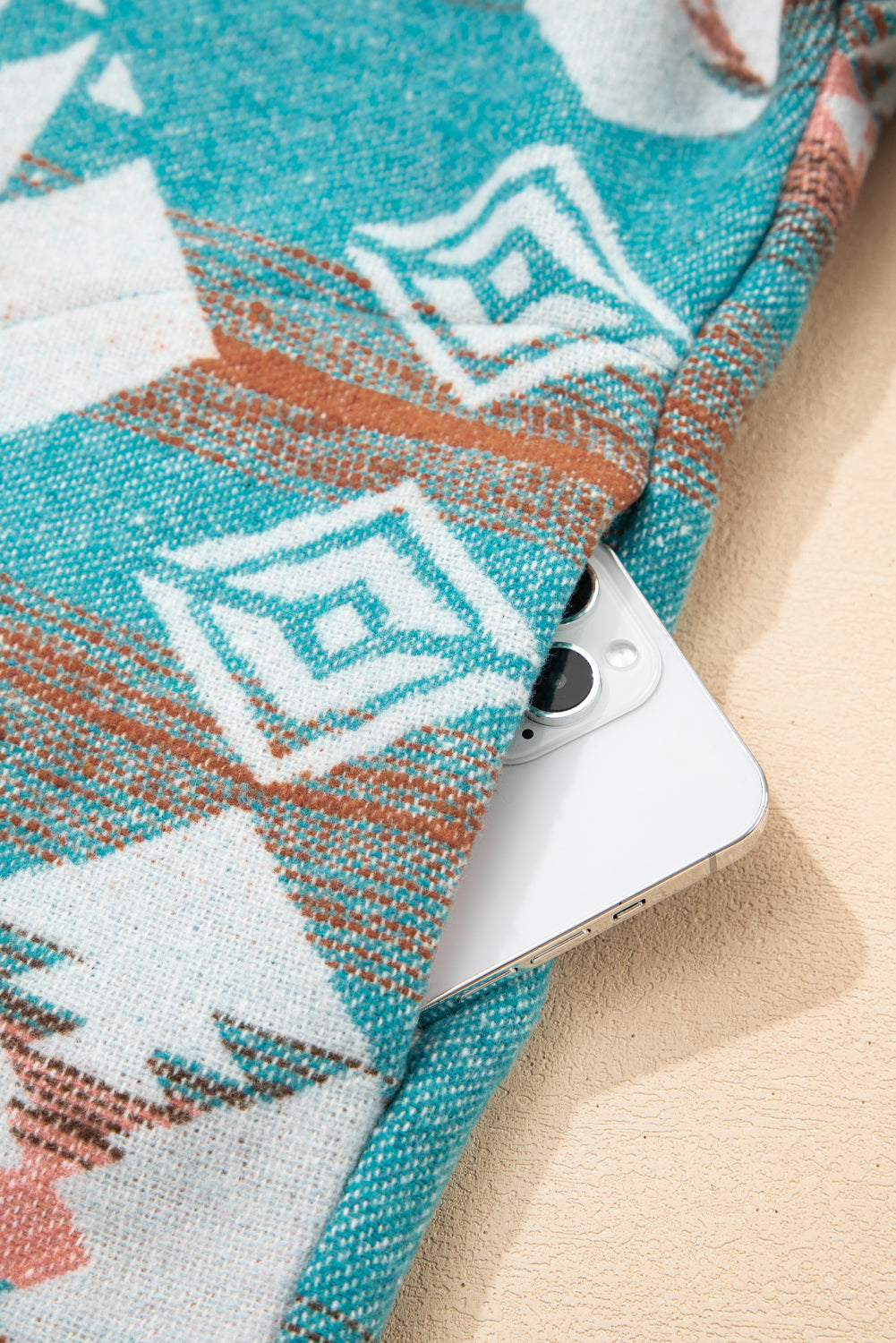 Green Quarter Zip Elastic Cuffs Aztec Sweatshirt