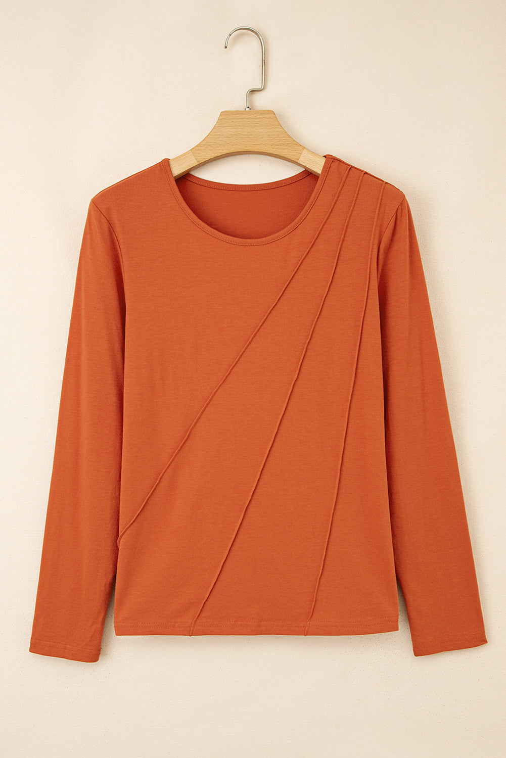 Blackish Green Asymmetric Seam Detail Solid Color Long Sleeve Top