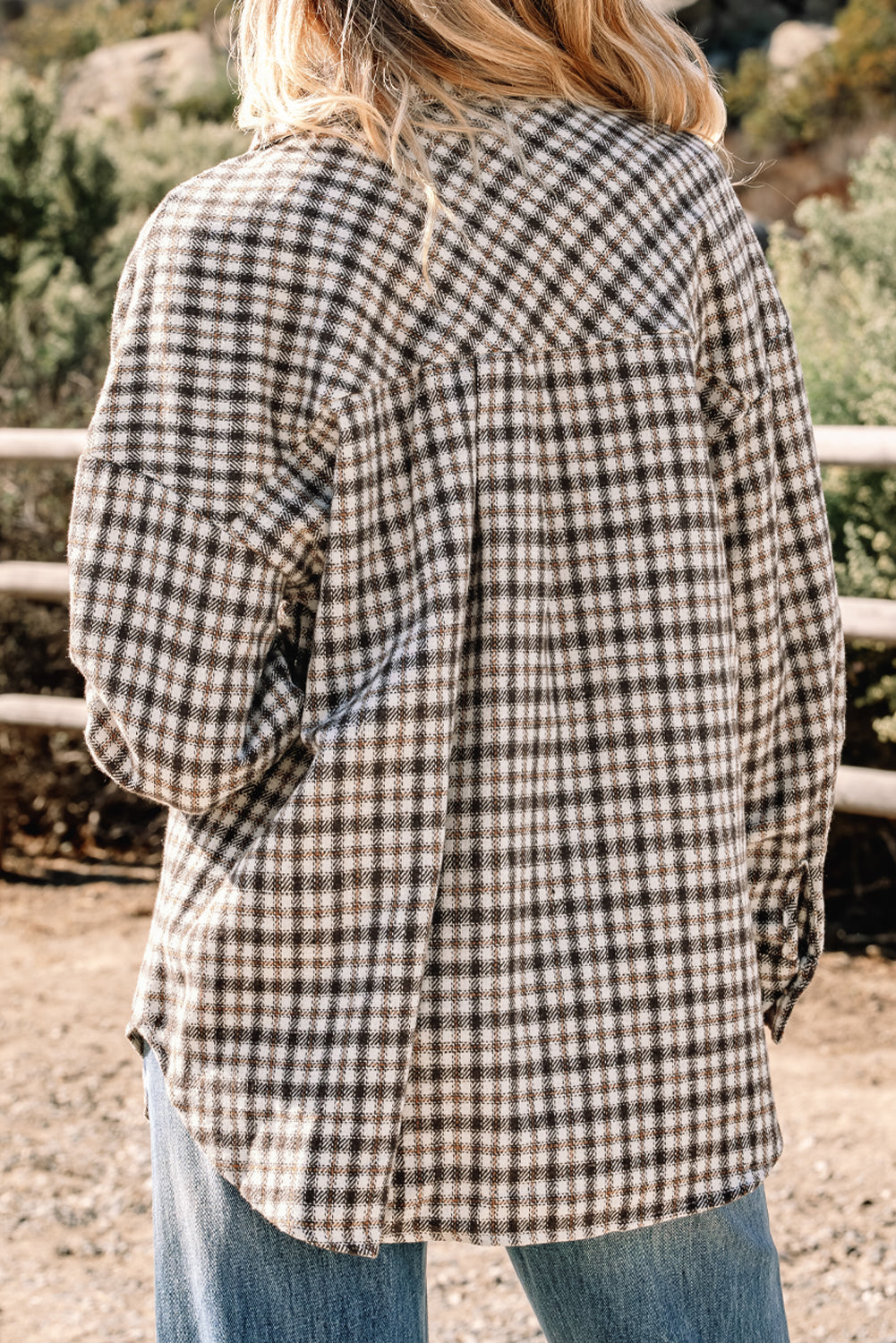 Casual Contrast Corduroy Flap Pocket Patchwork Plaid Shacket