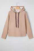 Dark Khaki Thermal Textured Leopard Drawstring Baggy Hoodie