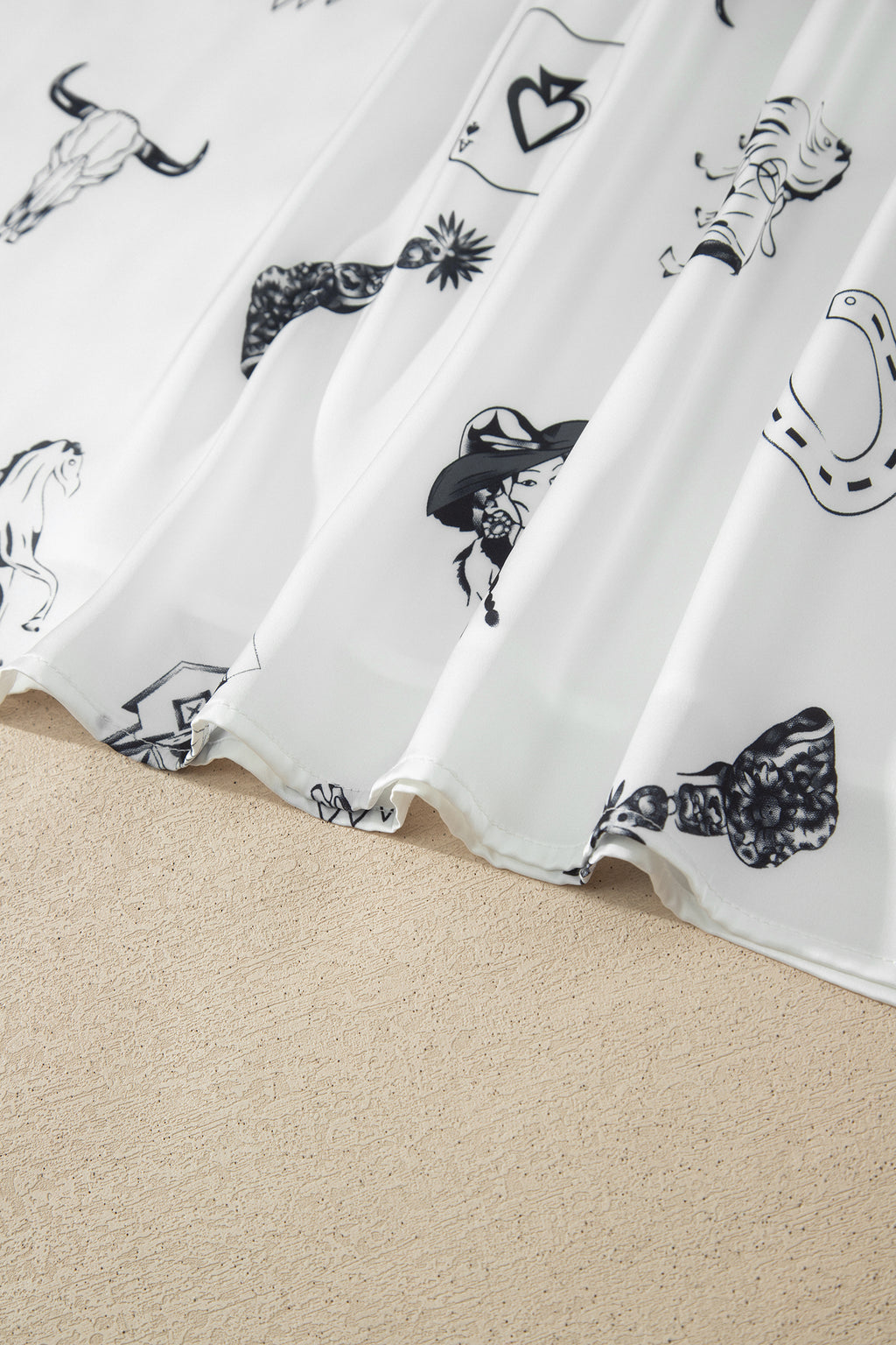 Navy Blue Western Print Satin Long Skirt
