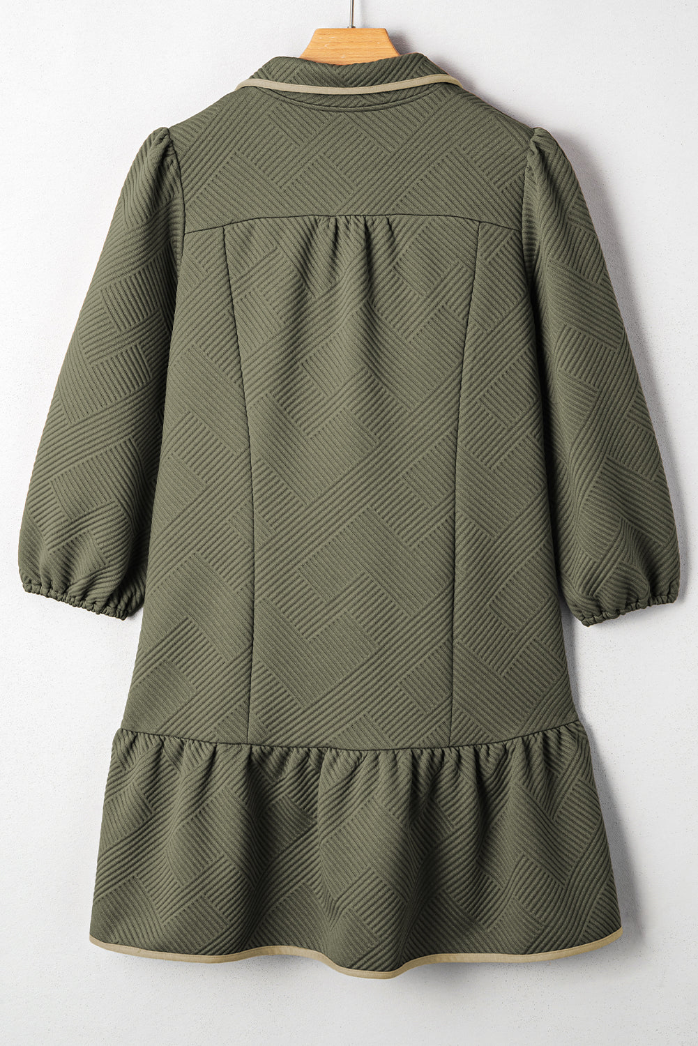 Desert Gold Quarter Zip Collar Bracelet Sleeve Textured Mini Dress