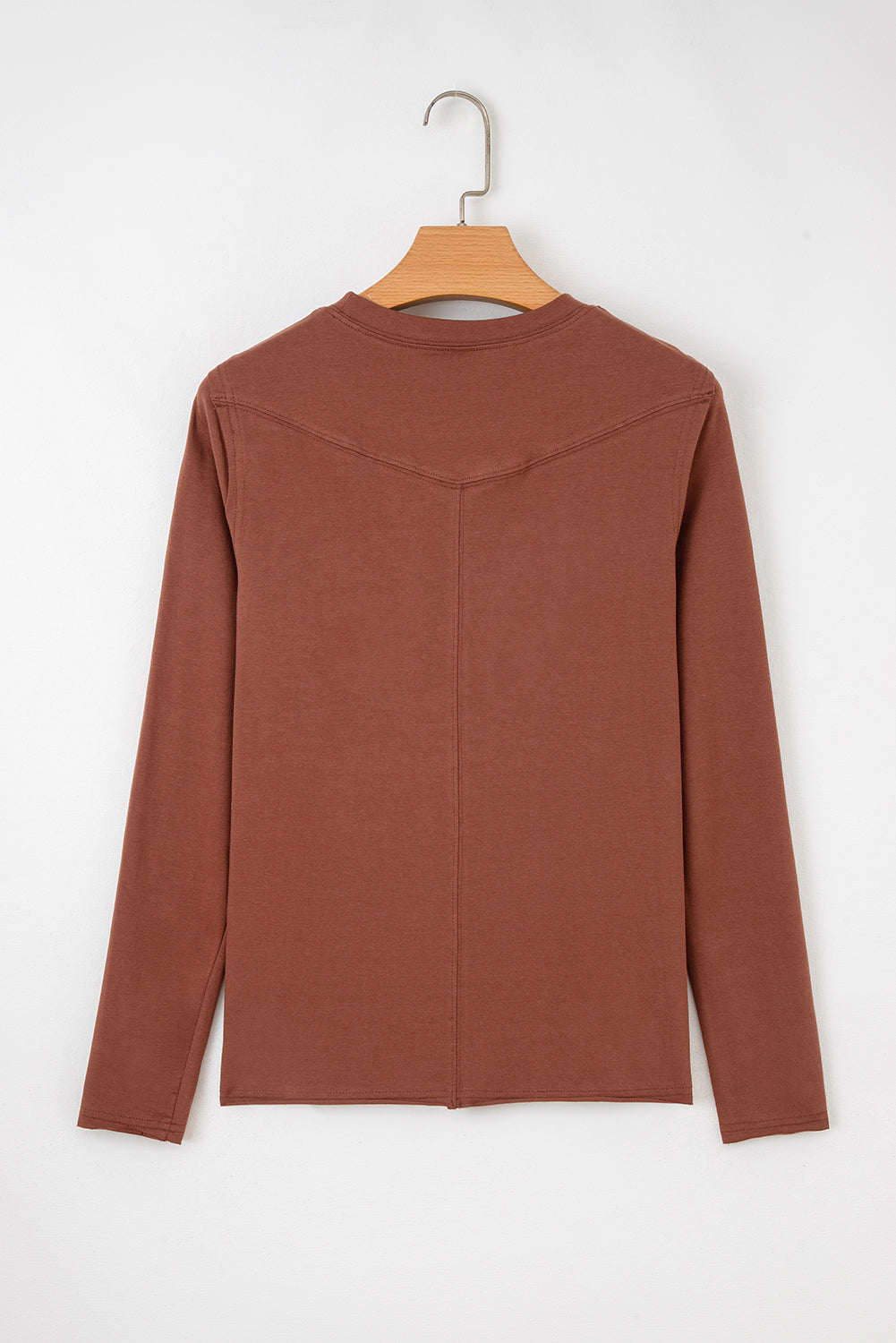 Chestnut Raw Seam Detail Solid Color Long Sleeve Top