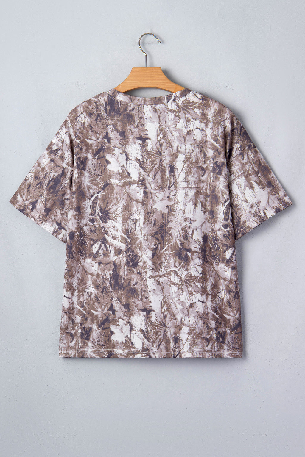 Gray Camouflage Woodland Print Drop Shoulder Tunic Tee