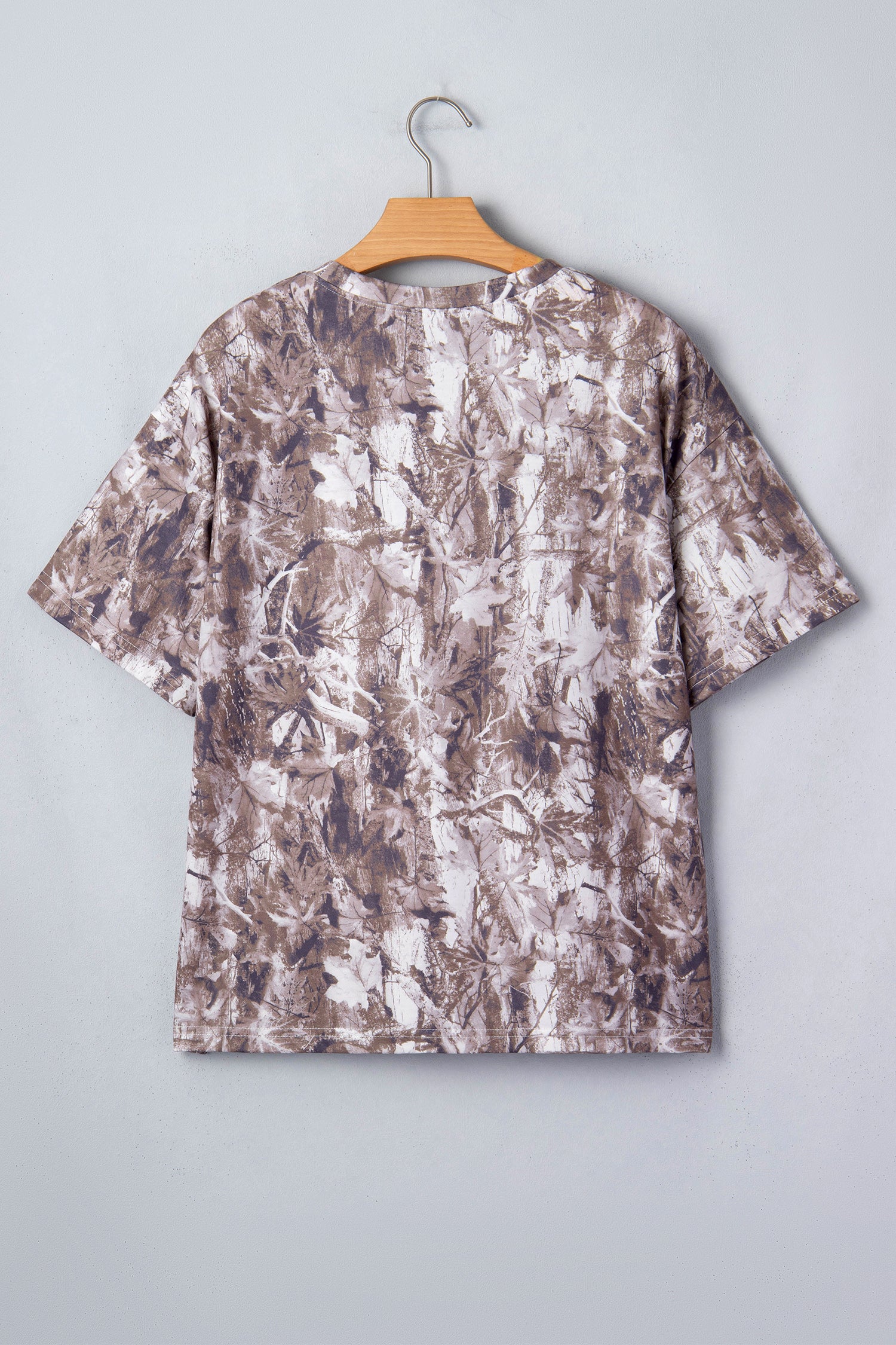 Gray Camouflage Woodland Print Drop Shoulder Tunic Tee