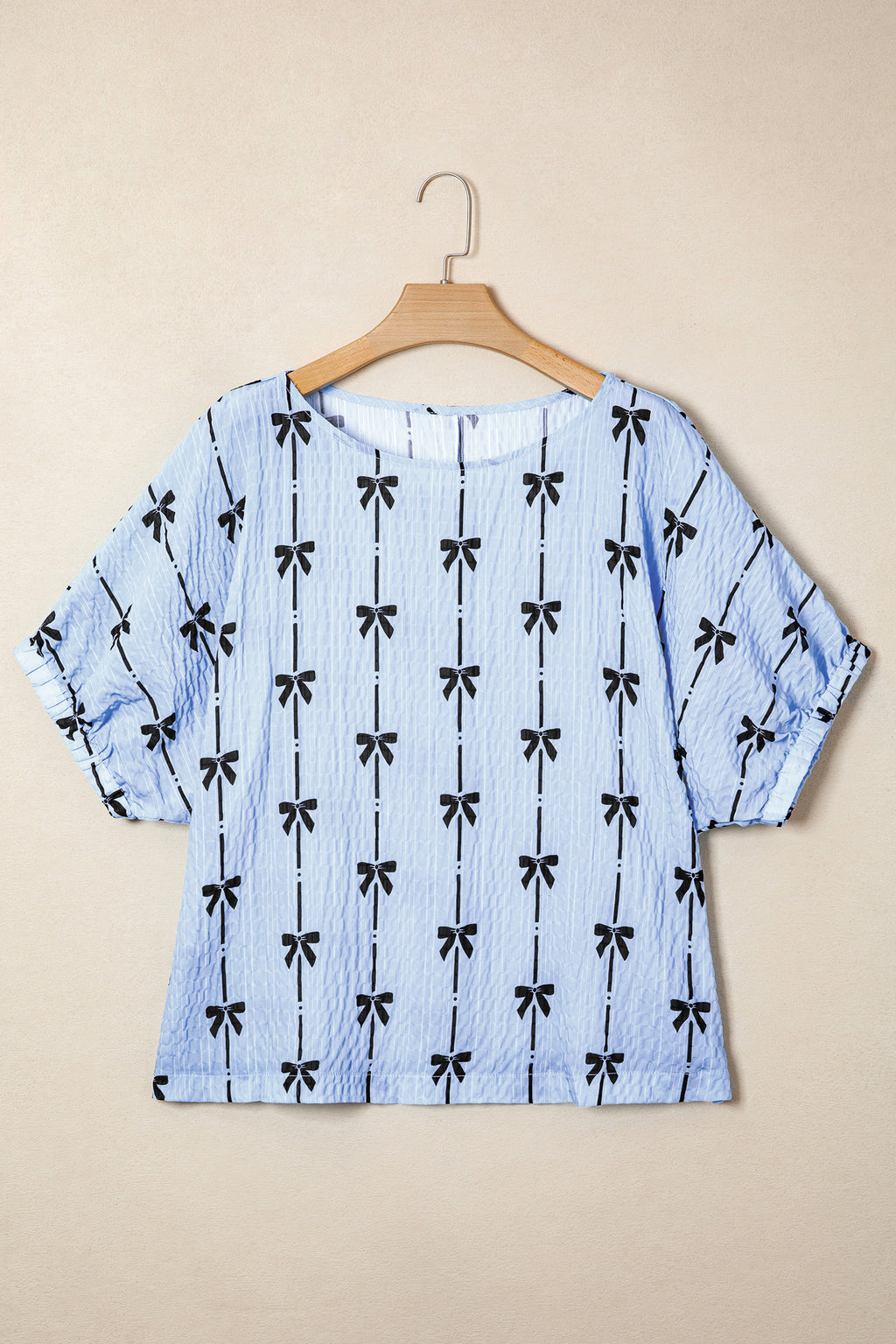Beau Blue Bow Print Puff Short Sleeve Top