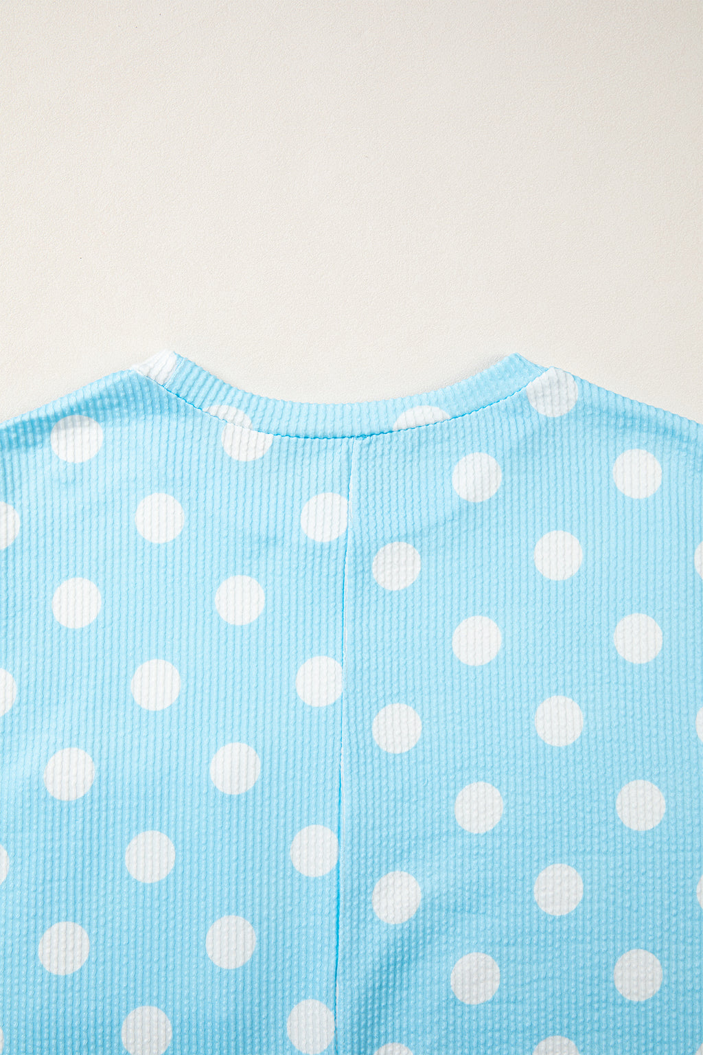 Pink Polka Dot Round Neck Drop Shoulder Patch Pocket Jacquard Texture Top