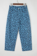 Sky Blue Leopard Print Straight Loose Jeans