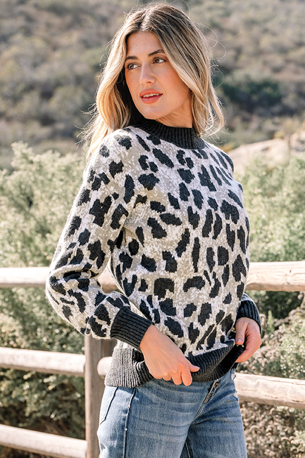 Carbon Grey Leopard Drop Shoulder Baggy Sweater