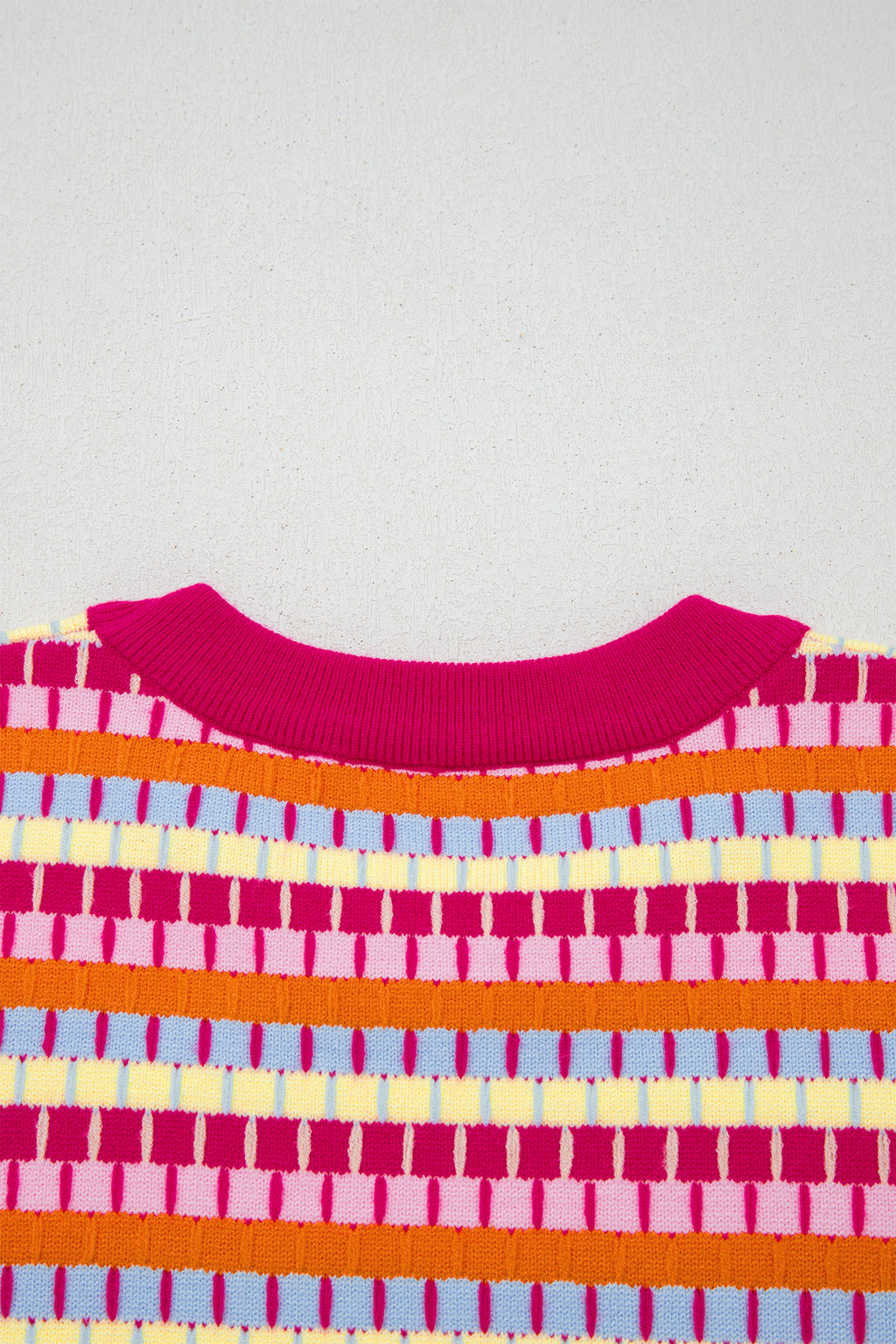 Orange Abstract Striped Knit Short Sleeve Sweater