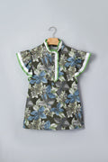 Green Ruffled Short Sleeve Floral Summer Blouse