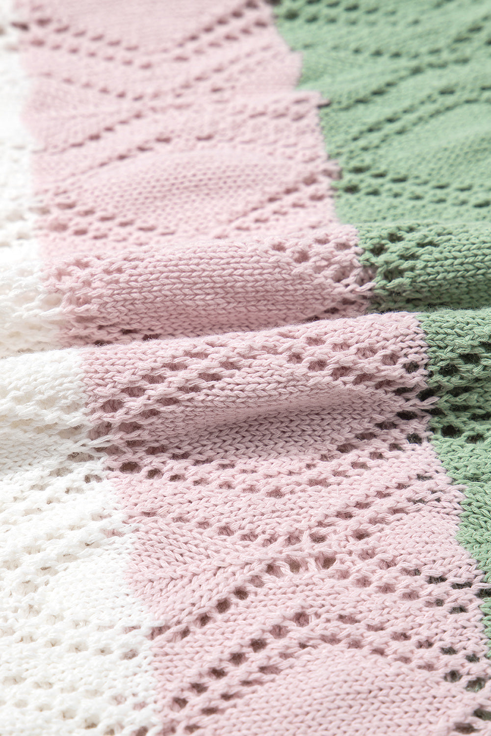 Rose Stripe Colorblock Hollowed Knit Scallop Edge Sweater Vest