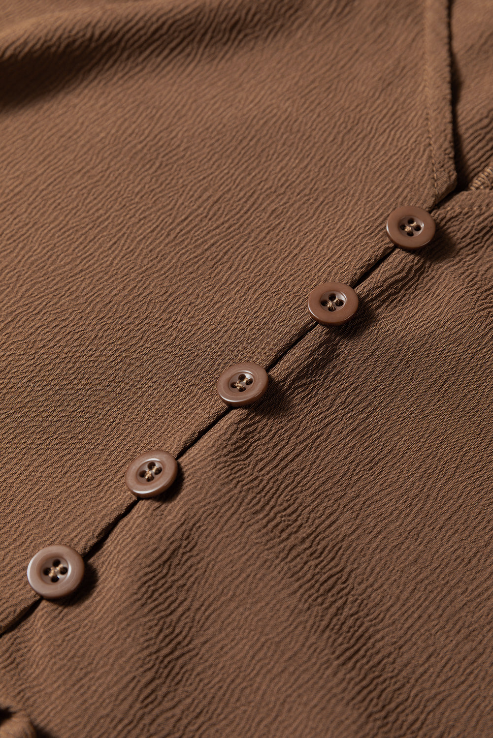 Chestnut Solid Long Sleeve Button V Neck Tiered Maxi Dress